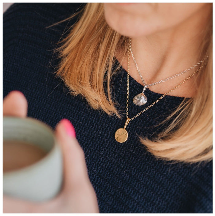 Gold Full Moon Pendant and Sea Shell Pendant