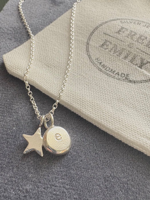 Silver Initial Pebble and Star Pendant