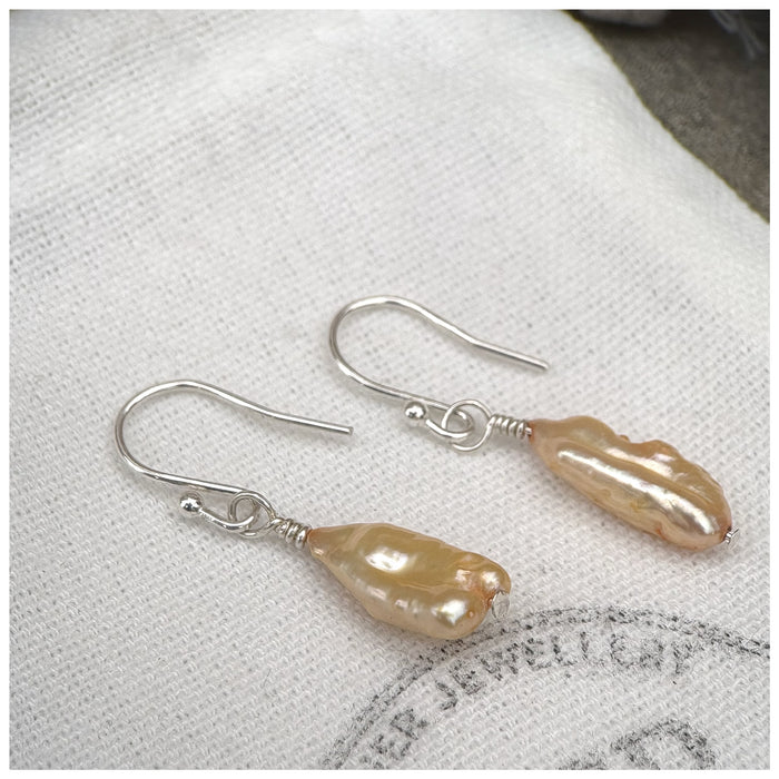 Golden Pearl Drop Silver Earrings
