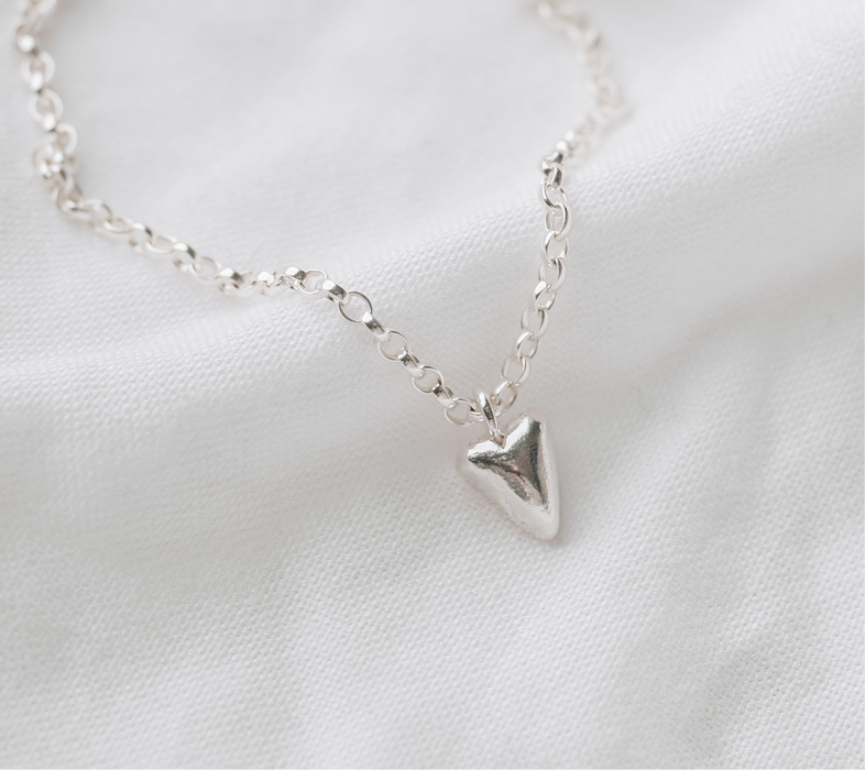 Silver Heart Charm Chain Anklet