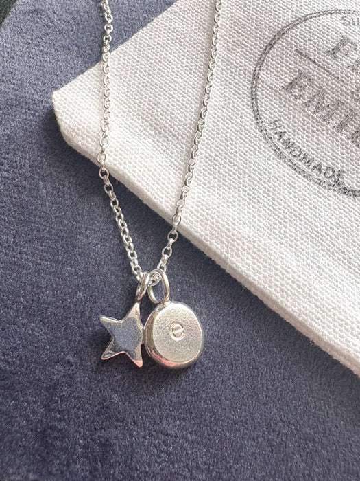 Silver Initial Pebble and Star Pendant
