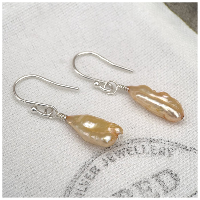 Golden Pearl Drop Silver Earrings