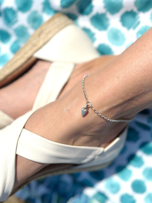 Silver Heart Charm Chain Anklet