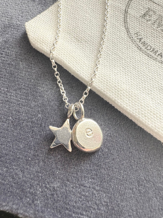 Silver Initial Pebble and Star Pendant