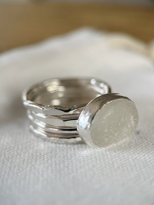 Silver Sea Glass Ring - Size R