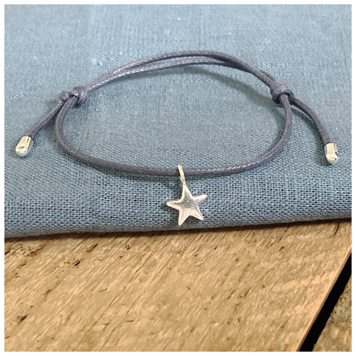 Navy Wax Cord Bracelet with Charm