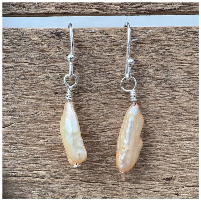 Golden Pearl Drop Silver Earrings