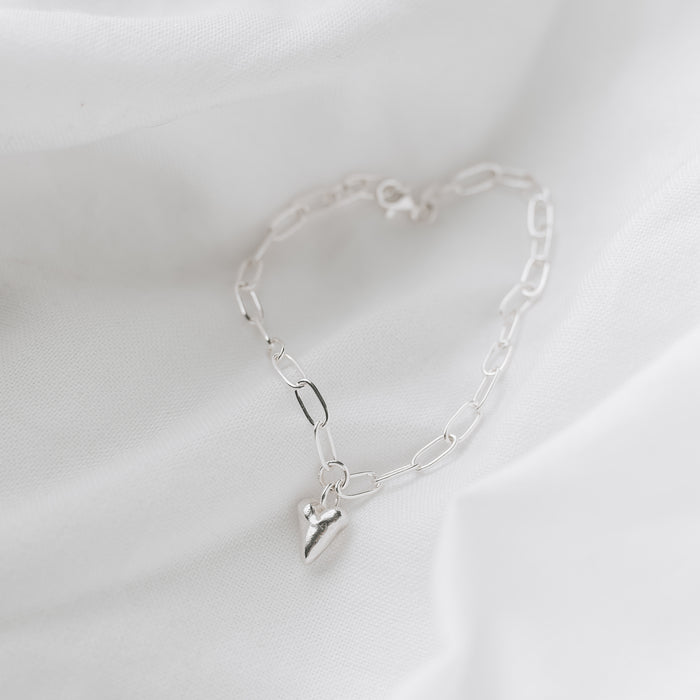 Heart Charm Trace Chain Bracelet