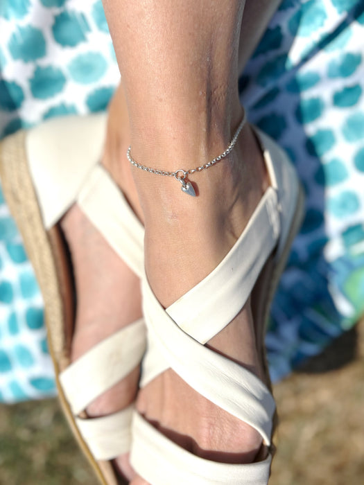 Silver Heart Charm Chain Anklet