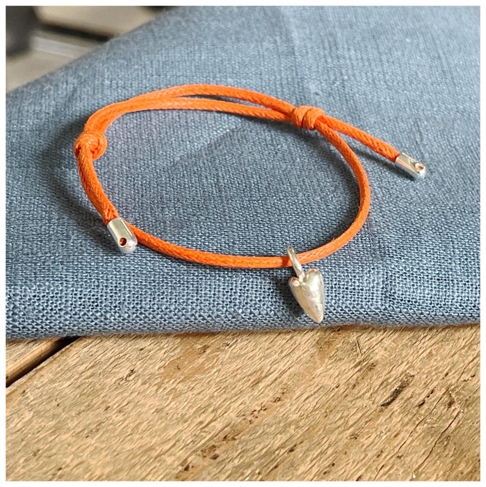 Orange Wax Cord Bracelet with Charm