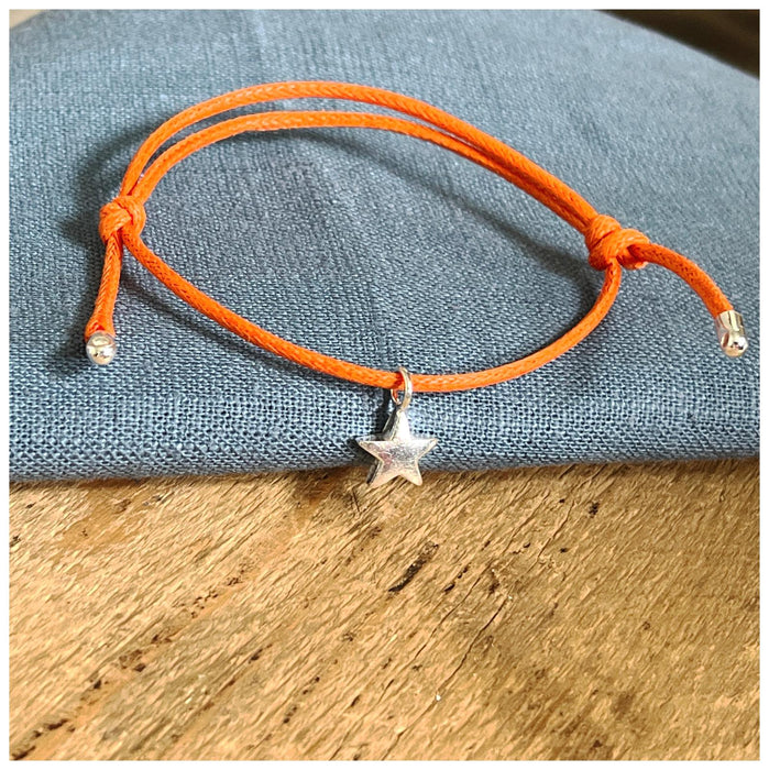 Orange Wax Cord Bracelet with Charm