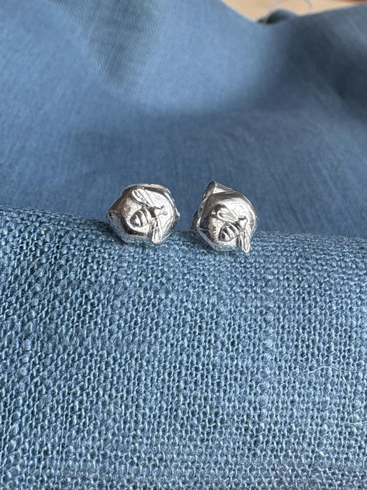 Silver Honeycomb Bee Studs