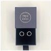 Mini halo or circle stud earrings set in a Navy Fred & Emily Blue Box