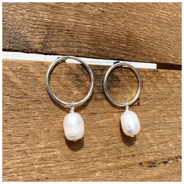 Silver Halo Pearl Drop Earrings