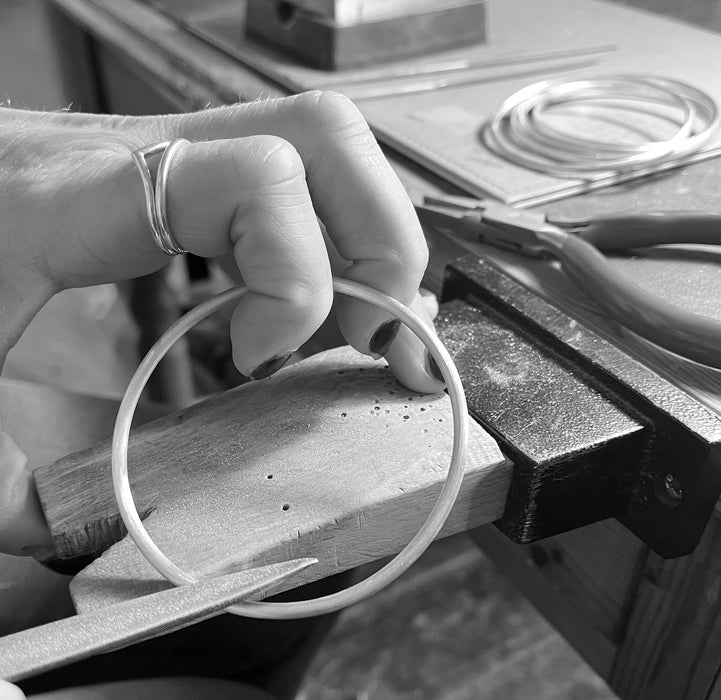 Handmade Sterling silver jewellery bangle with file and pliers